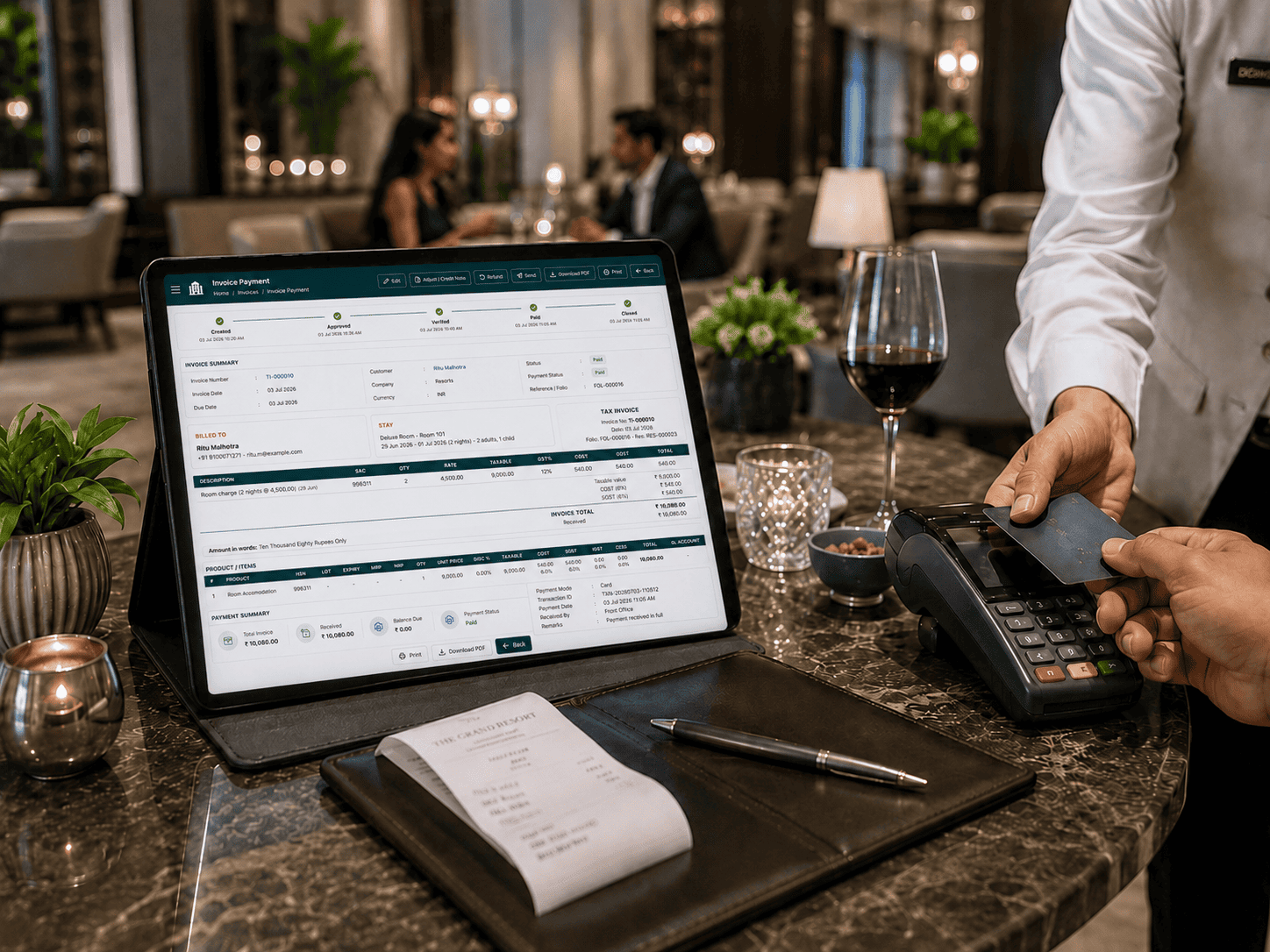 Resort folio charges payments and POS billing dashboard
